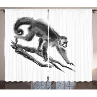 Jungle Animal Curtains Wayfair Brock Animal Sketchy Style Monkey On Branch Exotic Creature In Jungle Hand Drawn Ilration Graphic Print Text Semi Sheer Rod Pocket Curtain Panels Set