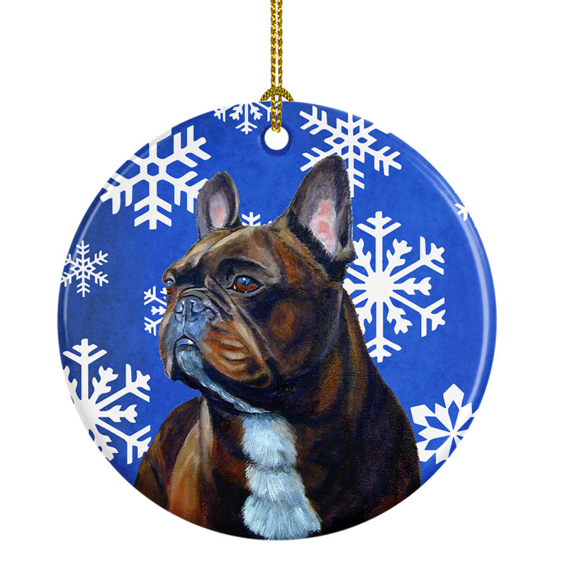The Holiday Aisle French Bulldog Winter Snowflake Holiday Ceramic Hanging Figurine Ornament Wayfair