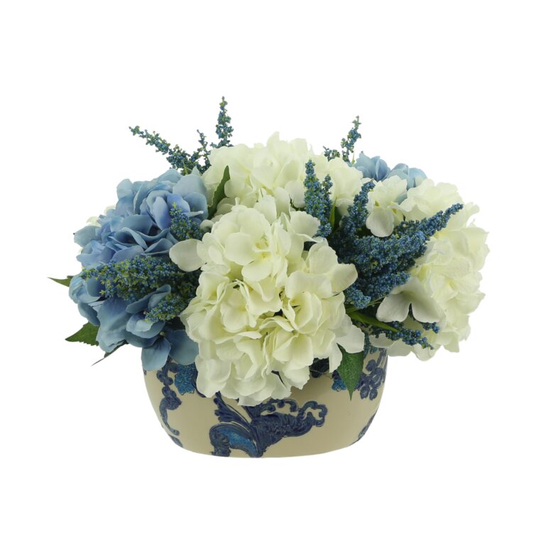 Nearly Natural 1378-BP Mixed Hydrangea with Floral Planter Blue/Purple