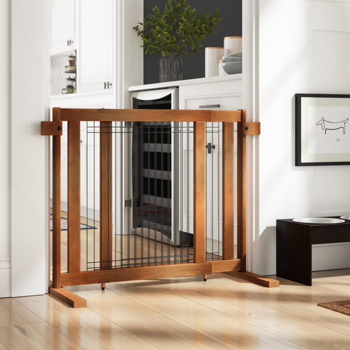 Leslee Tall Freestanding Wood Wire Pet Gate Leslee Tall Freestanding Wood Wire Pet Gate