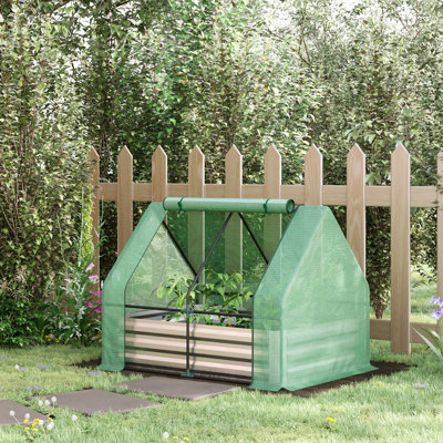 Folmar 4' x 3' Galvanized Raised Garden Bed with Mini PVC Greenhouse Cover, Outdoor Metal Planter Box with Roll-Up Door for Growing Flowers, Fruits, Vegetables and Herbs, Clear