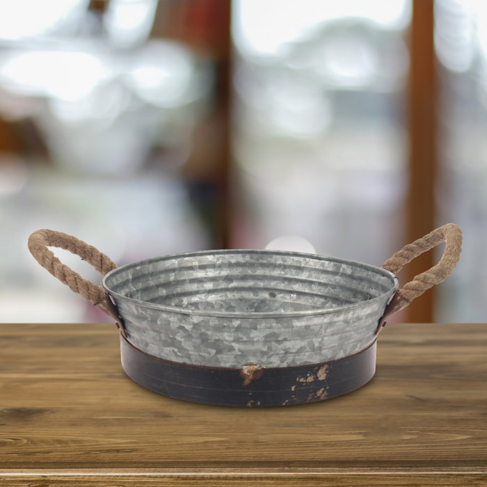 Donna Aged Galvanized Tray With Rust Metal Trim And Rope Handles Donna Aged Galvanized Tray With Rust Metal Trim And Rope Handles