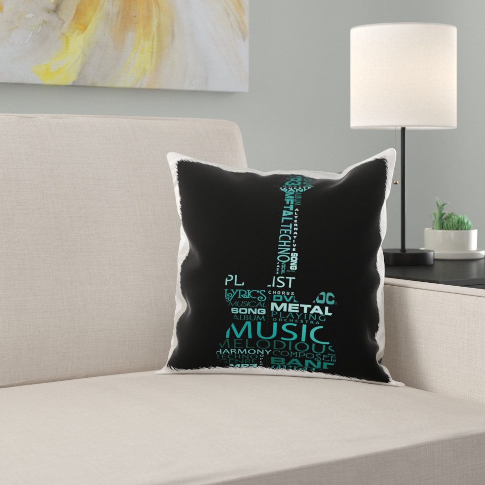 East Urban Home The Word Music Shaped Like A Guitar Pillow Cover