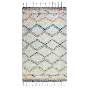 Mayer Rectangle Hand-Woven Beige/Blue/Red Area Rug