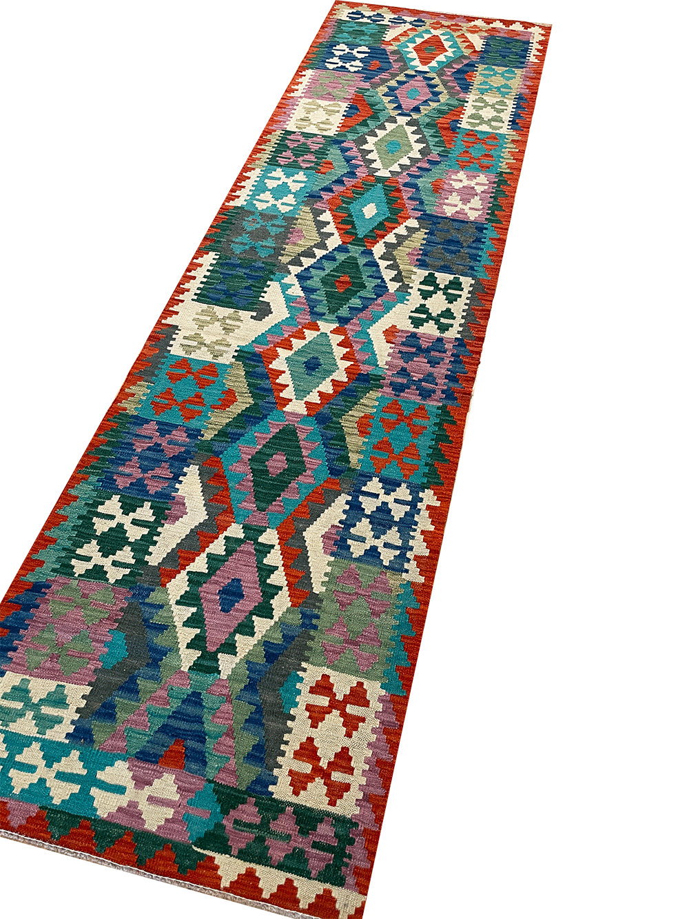 Foundry Select Braco Handmade Kilim Wool Blue/Green/Red Rug Wayfair