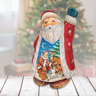 The Holiday Aisle Fifield Teddy Santa Ornament Figurine with Scenic Painting 