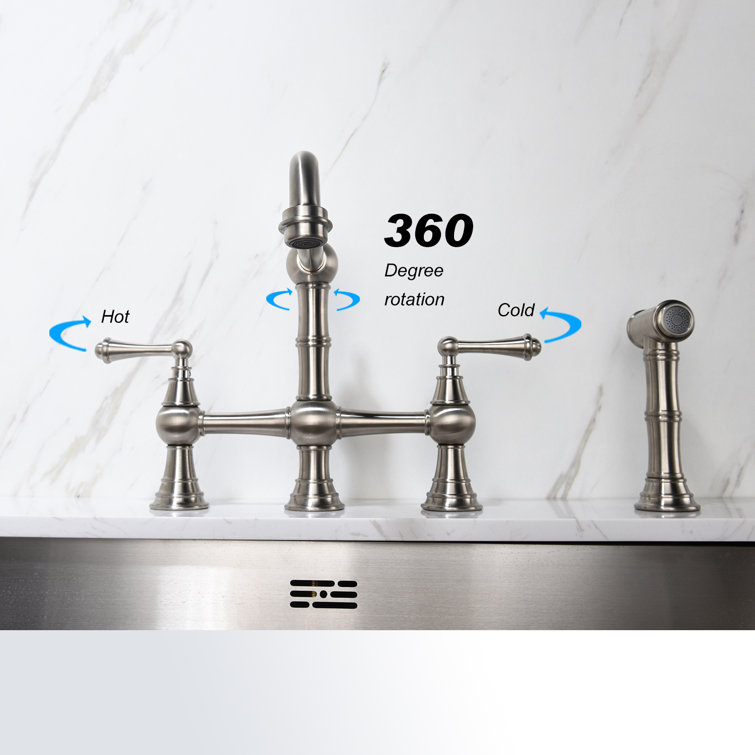 Darby Home Co Bridge Dual Handles Sink Faucet With Pull-Out ...