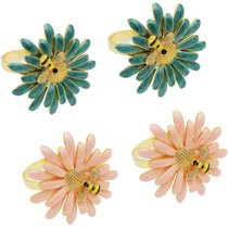 Gold Bee Napkin Ring Holders for Cream Set of 6 Daisy Sunflower Napkin Rings 