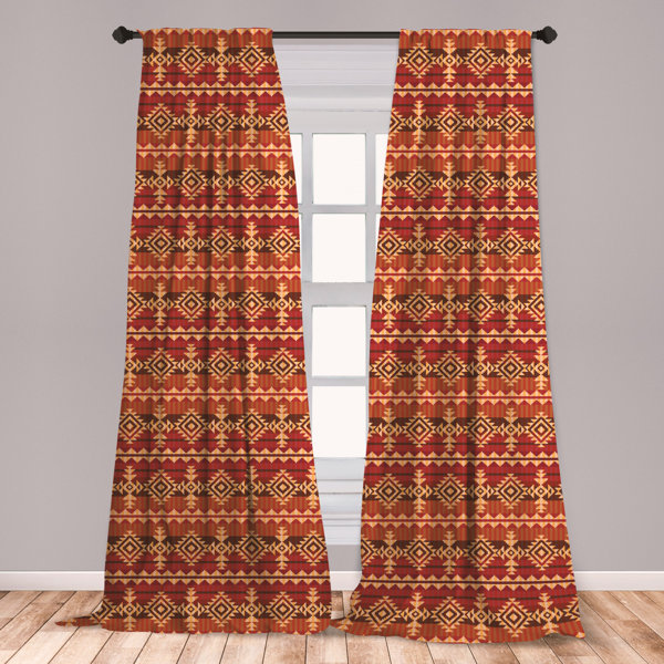 East Urban Home Ambesonne Mexican Window Curtains Aztec Culture Theme Classical Triangles Pattern Primitive Ornaments Lightweight Decorative Panels Set Of 2 With Rod Pocket 56 X 63 Pale Orange Brown Wayfair
