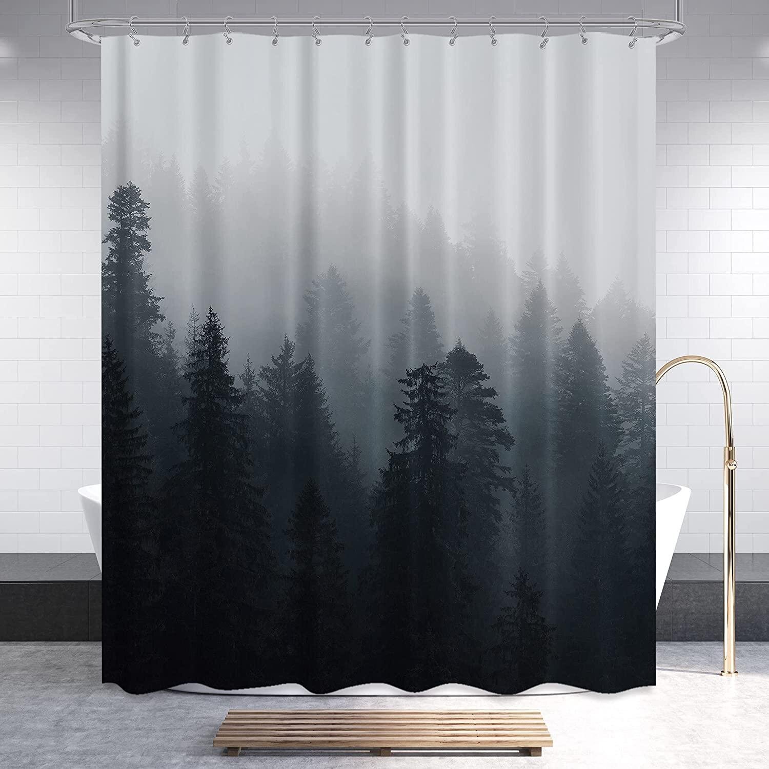 Loon Peak Fabric Black Forest Shower Curtain Set For Bathroom 72wx72h Inch Gothic Misty Foggy Mountain Bath Curtain For Men Outdoor Nature Landscape Bathtub Accessories Art Decor 12 Pack Plastic Hook Wayfair