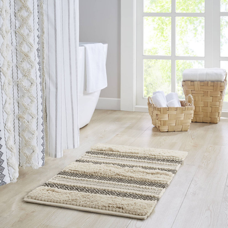 Asher Cotton Blend Bath Rug with Non-Slip Backing Size: 20"W x 32"L, Color: Natural