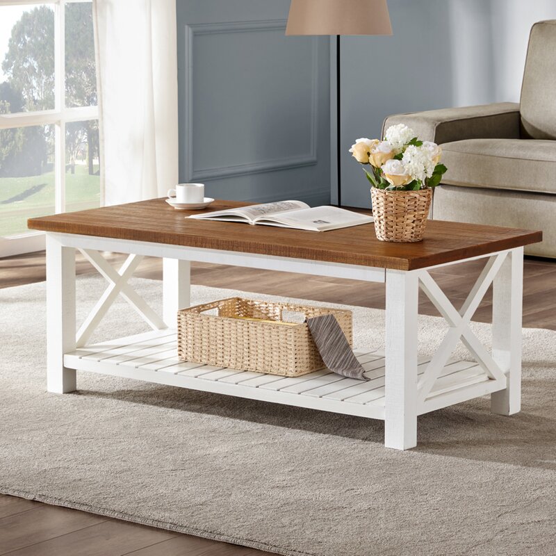 Gracie Oaks Solid Wood Coffee Table with Storage | Wayfair