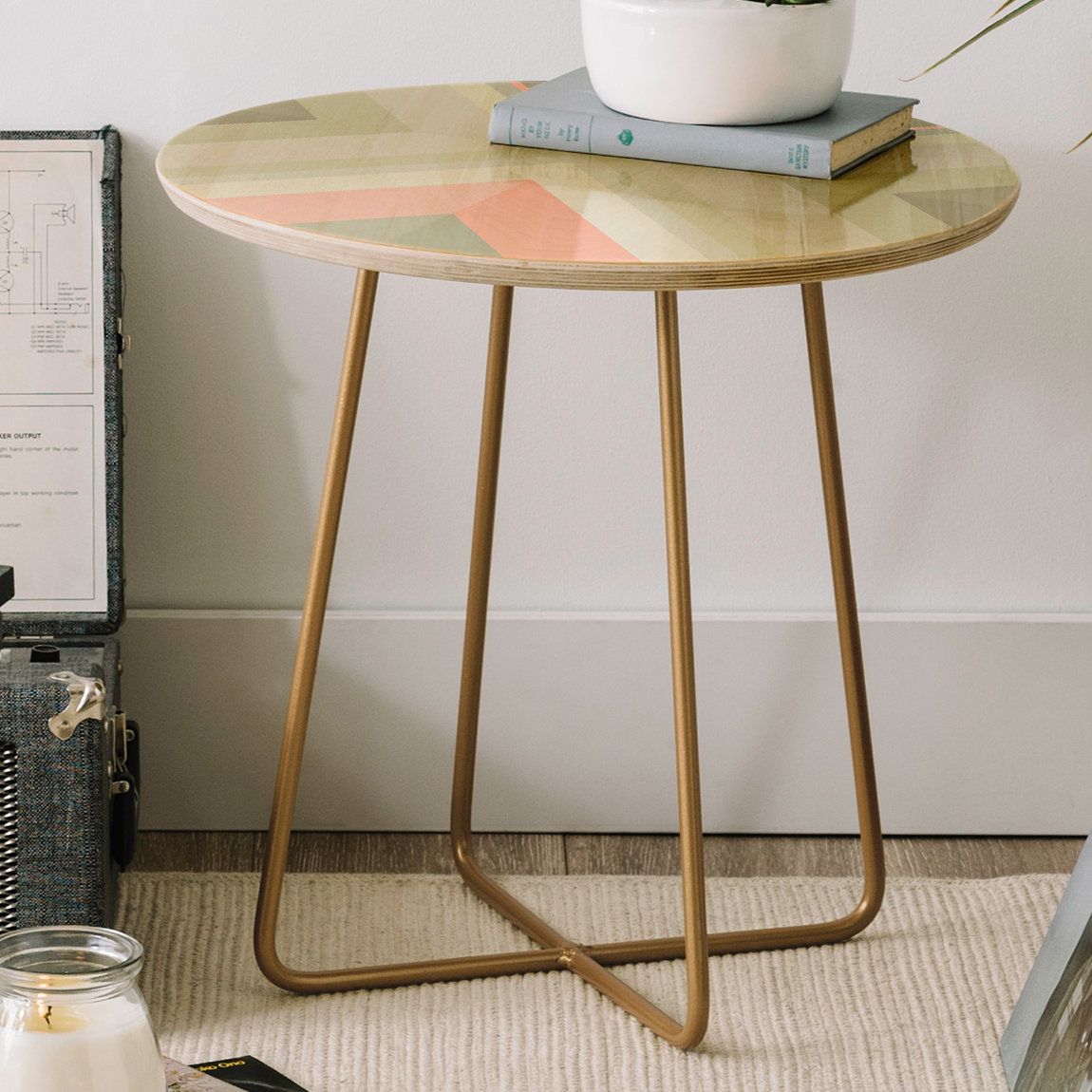 East Urban Home Iveta Abolina Matcha Chevron Round End Table Wayfair