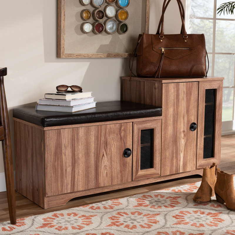 Millwood Pines 2 Door Wood 12 Pair Shoe Storage Bench Millwood Pines 2 Door Wood 12 Pair Shoe Storage Bench