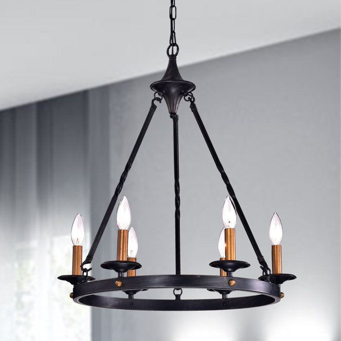 Brian 6 Light Candle Style Wagon Wheel Chandelier Brian 6 Light Candle Style Wagon Wheel Chandelier