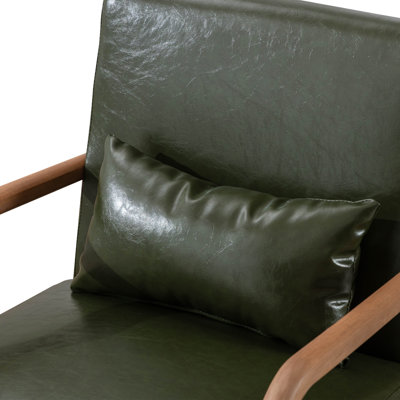 25.78" Wide Mid Century Faux Leather Accent Chair with an Extra Pillow