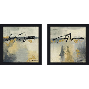 'Lyrical II' 2 Piece Framed Acrylic Painting Print Set Under Glass