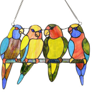 Tropical Birds Tiffany Style Stained Glass Window Panel