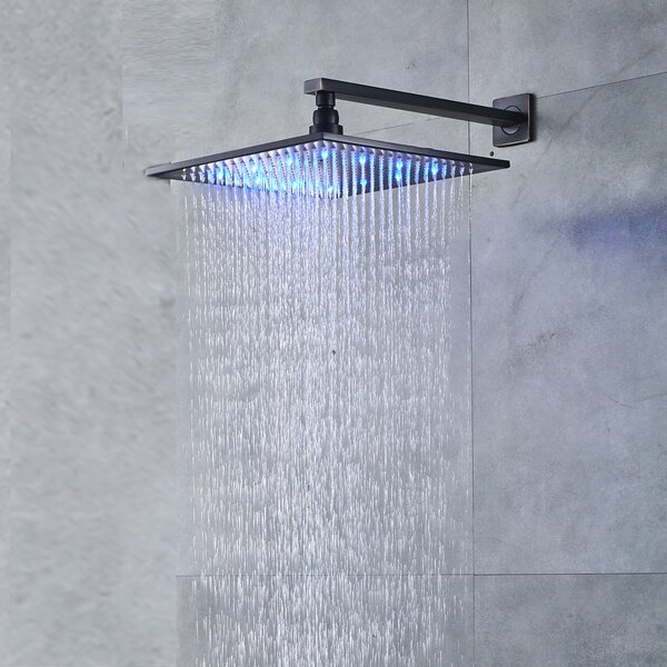Oil Rubbed Bronze LED 12" Rainfall Shower Set Faucet Bathroom Mixer W/ Sprayer1