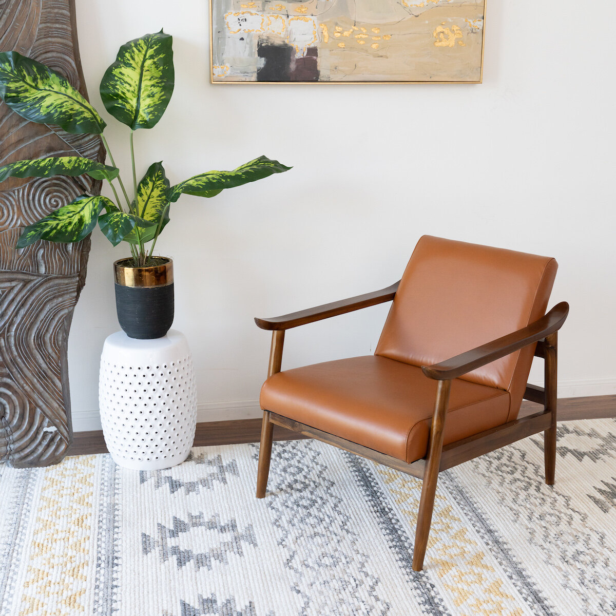 mid century modern tan leather chair