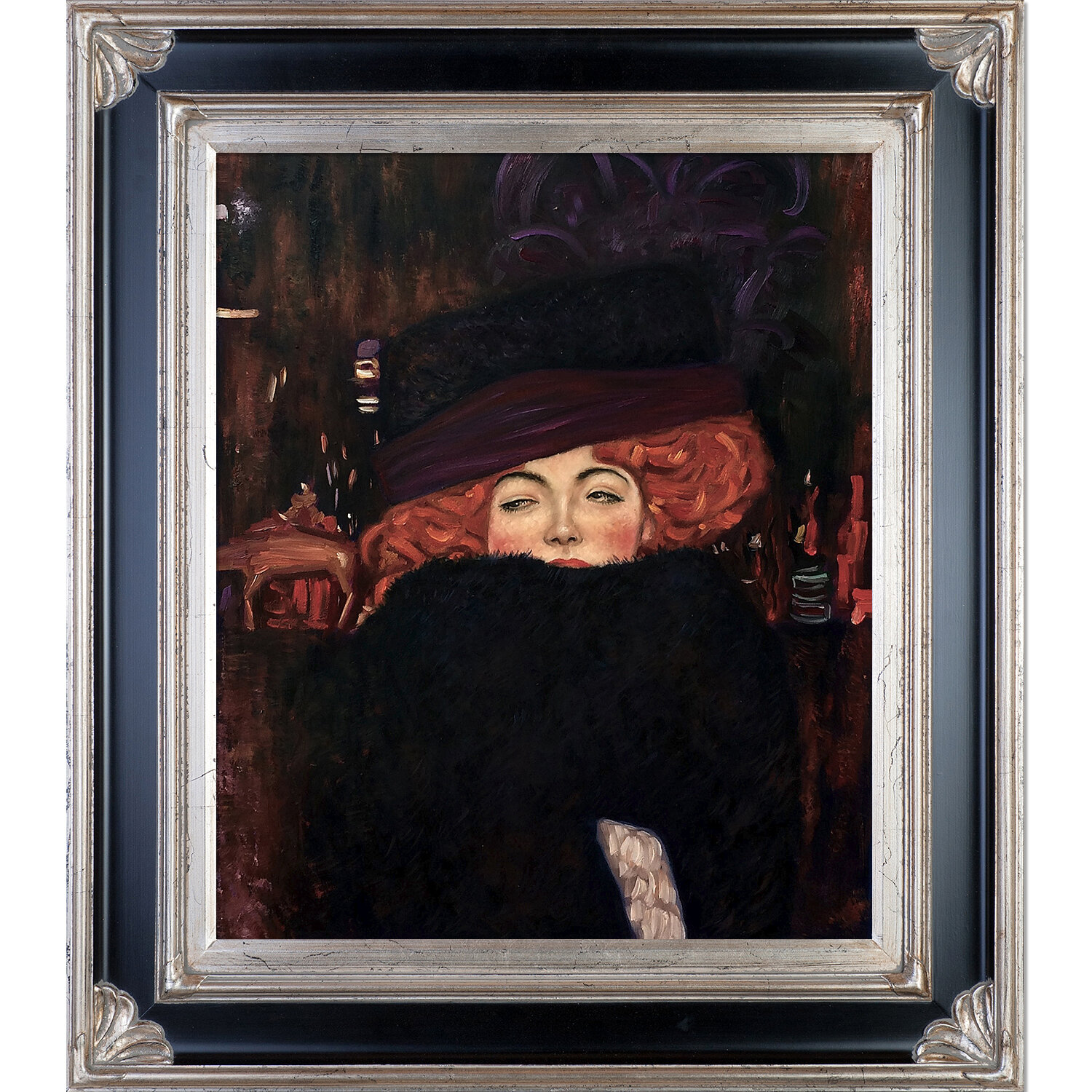 Overstock Art Lady With Hat And Feather Boa by Gustav Klimt - Painting ...