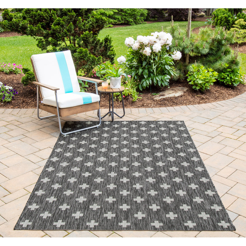 Umbria Charcoal White Indoor Outdoor Area Rug Reviews Allmodern
