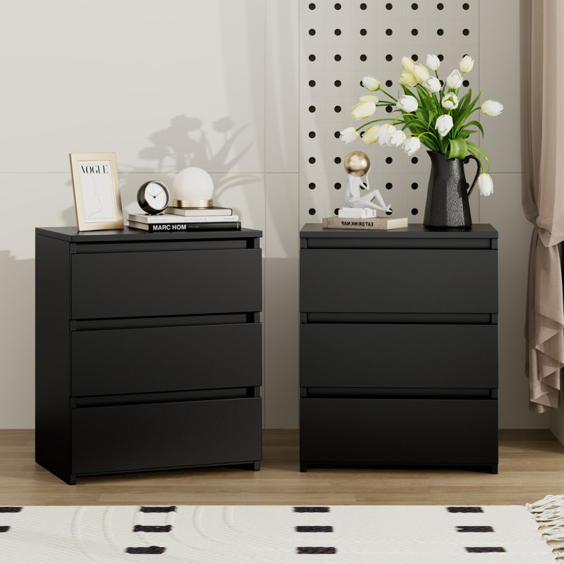 Bozidar 3 - Drawer Nightstand Color: Black