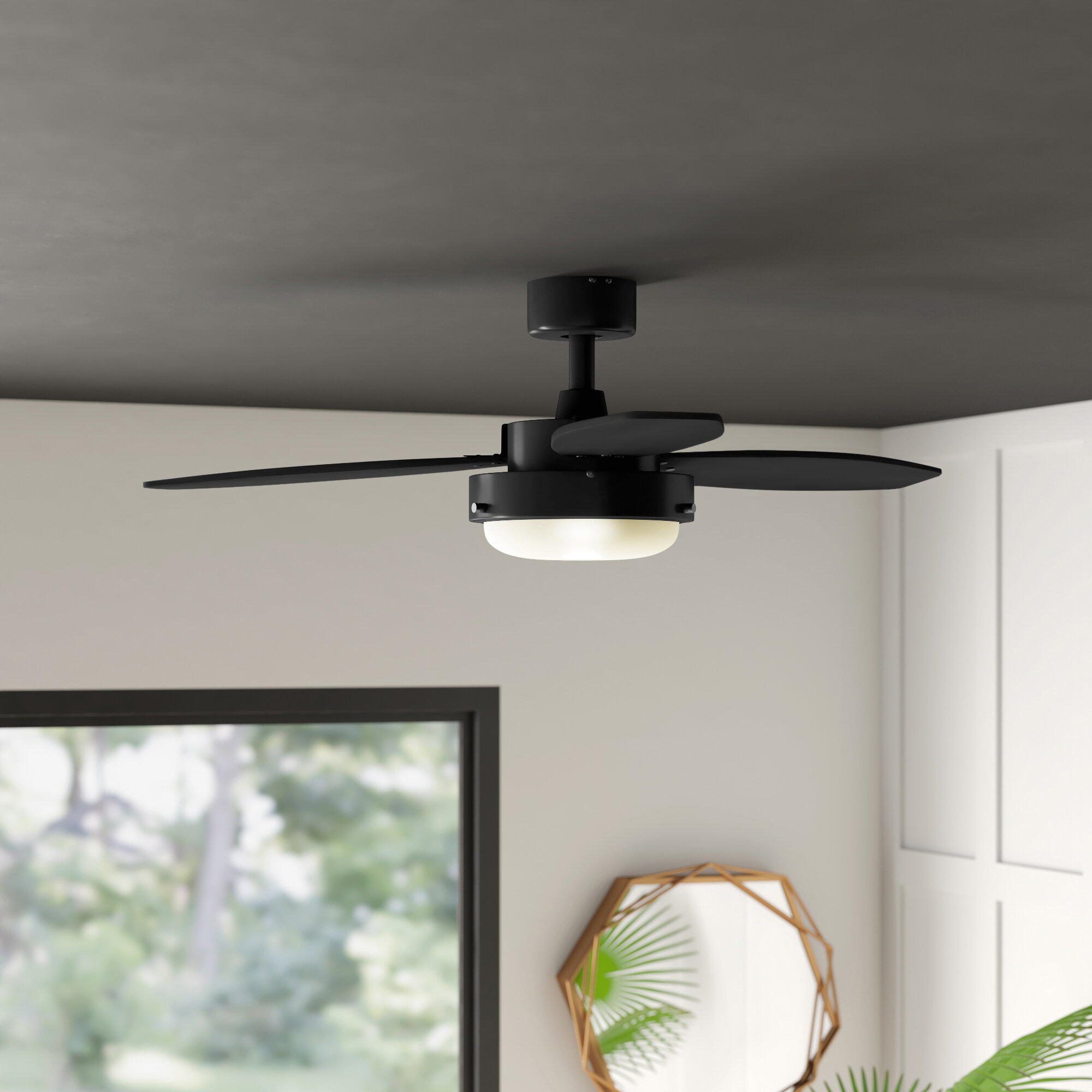 Ceiling fan with lighting and fan pull switch light lamp graphite beech modern 