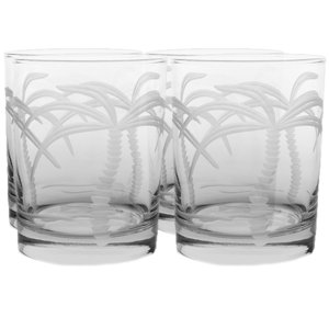 Palm Tree 14 Oz Double Old Fashioned Glass (Set of 4)