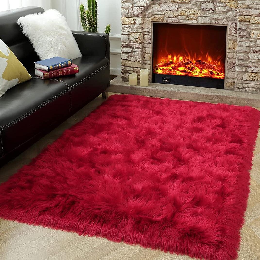 Faux Fur Sheepskin Rug Wool Carpet Home Decor Fluffy Plain Skin Fur Area Rug Pad 