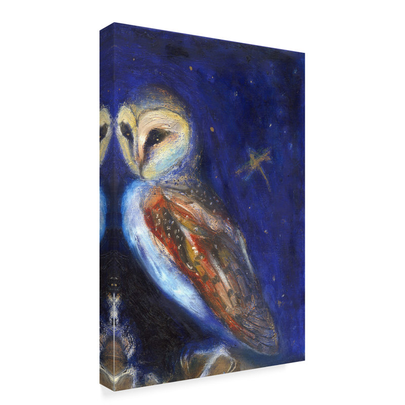 August Grove The Owl And The Gold Leaf Dragonfly Oil Painting