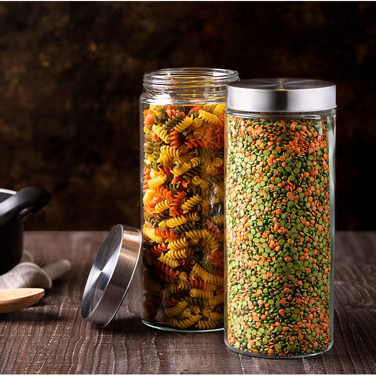 Set Of 2 Large Glass Kitchen Canisters With Stainless Steel Lids - Glass  Storage Containers For Pantry That Keep Food Fresh And Organized - Fits  Bulk ...