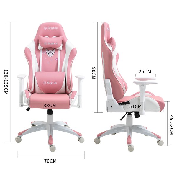 Pink Sigtua Gaming Chair Ergonomic Computer Chair Racing Heavy Duty Office Chairs Back Support and Adjustable Headrest & Lumbar High-back Racing Chair