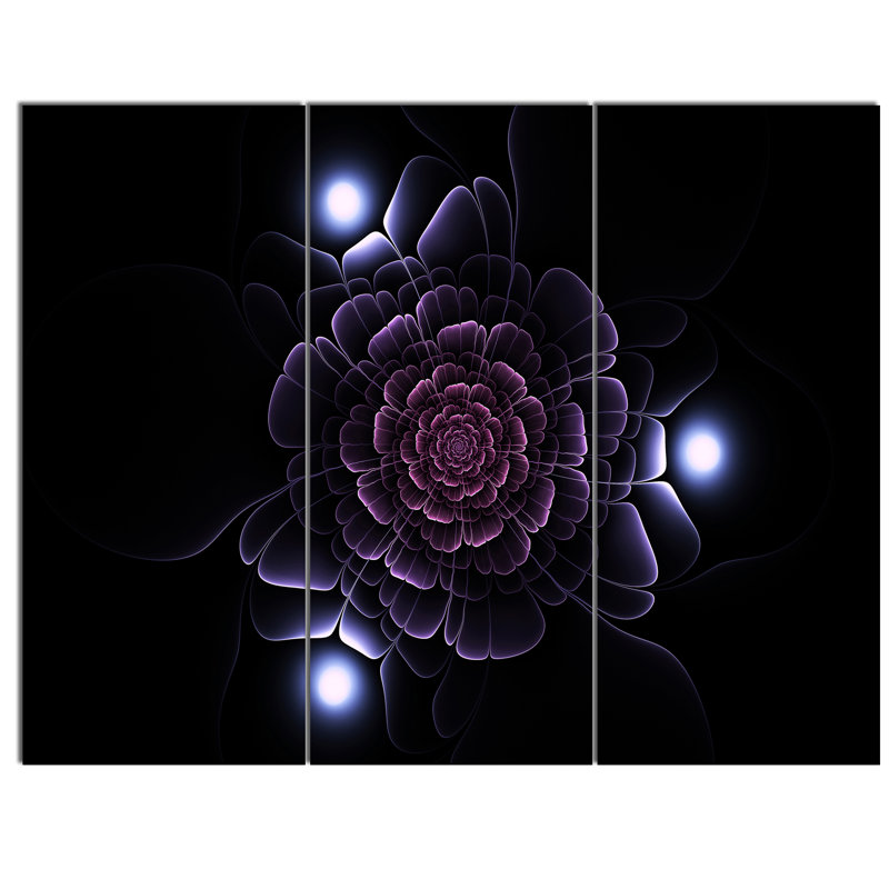 Designart Purple Fractal Flower On Dark 3 Piece Graphic Art On Metal Set Wayfair