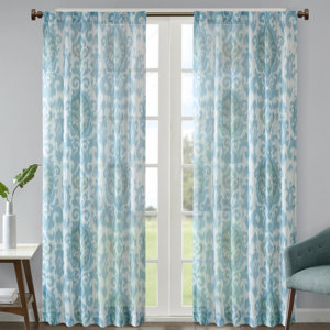 Christon Ikat Semi-Sheer Rod Pocket Single Curtain Panel