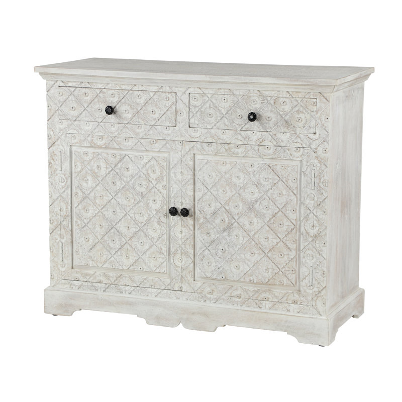 Bungalow Rose Ohler Large Hand Carved Mango Wood 2 Door Accent