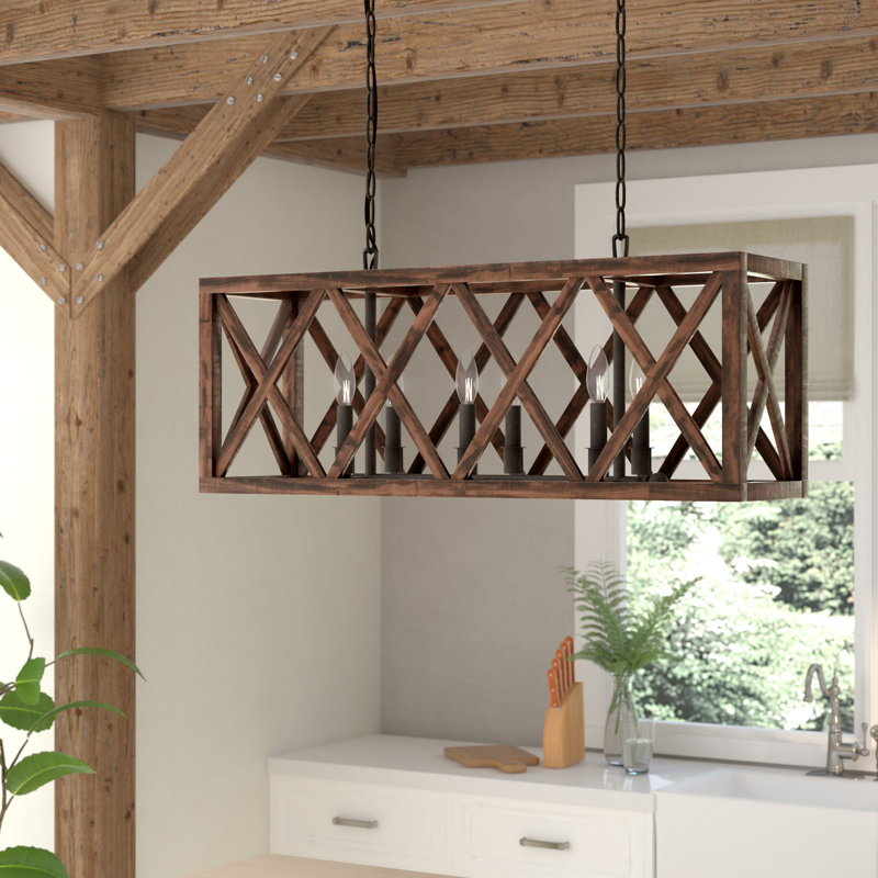 Gracie Oaks Kata 6 Light Kitchen Island Linear Pendant With Wood Kata 6 Light Kitchen Island