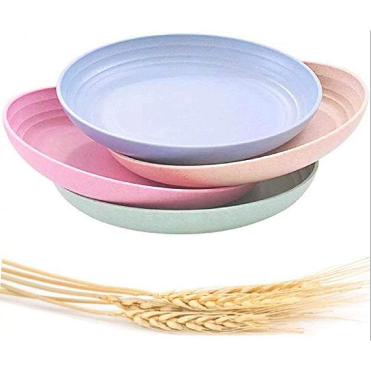 4pcs 8 Inch Wheat Straw Dinner Plates Dishes Snacks Holder Food Container 