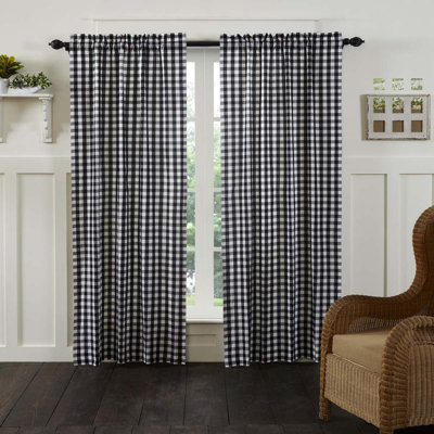 August Grove Caulder Buffalo Check Lined 100 percent Cotton Curtain Panels  Curtain Color: Black, Size per Panel: 40" W x 84" L