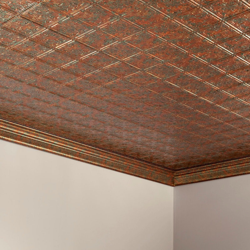 Fasade Traditional Style Ten 2 Ft X 4 Ft Glue Up Ceiling Tile In Copper Fantasy Wayfair