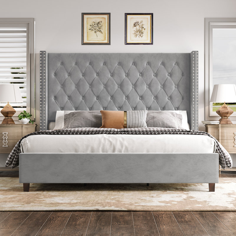 Duluth Tufted Upholstered Low Profile Platform Bed Color: Gray, Size: King