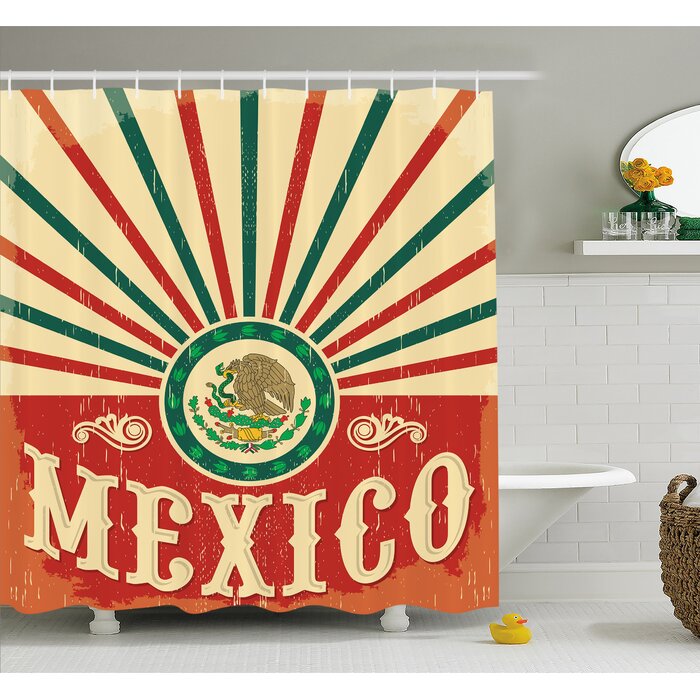 Mexican Pop Art Style Calligraphy With Tribal Classic Icon On Grunge Image Shower Curtain Set - 