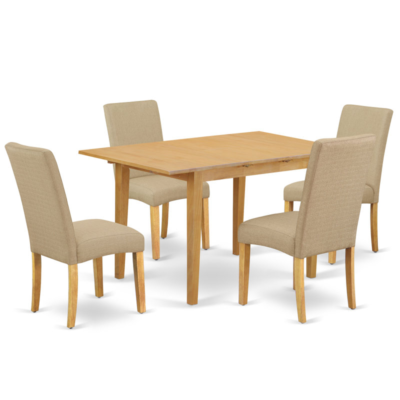 Winston Porter Bd0e496bc3bd49018592cf0f05256f79 5pc Dinette Set Includes A Rectangle 42 53 5 Inch Dining Table With Butterfly Leaf And 4 Parson Chair With Mahogany Finish Leg And Linen Fabric Cream Colour Wayfair Ca
