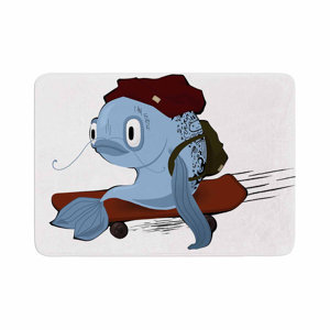 Anya Volk Fish Skateborder Memory Foam Bath Rug