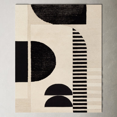 Sola Geometric Handmade Tufted Wool Cream/Black/Light Beige Area Rug