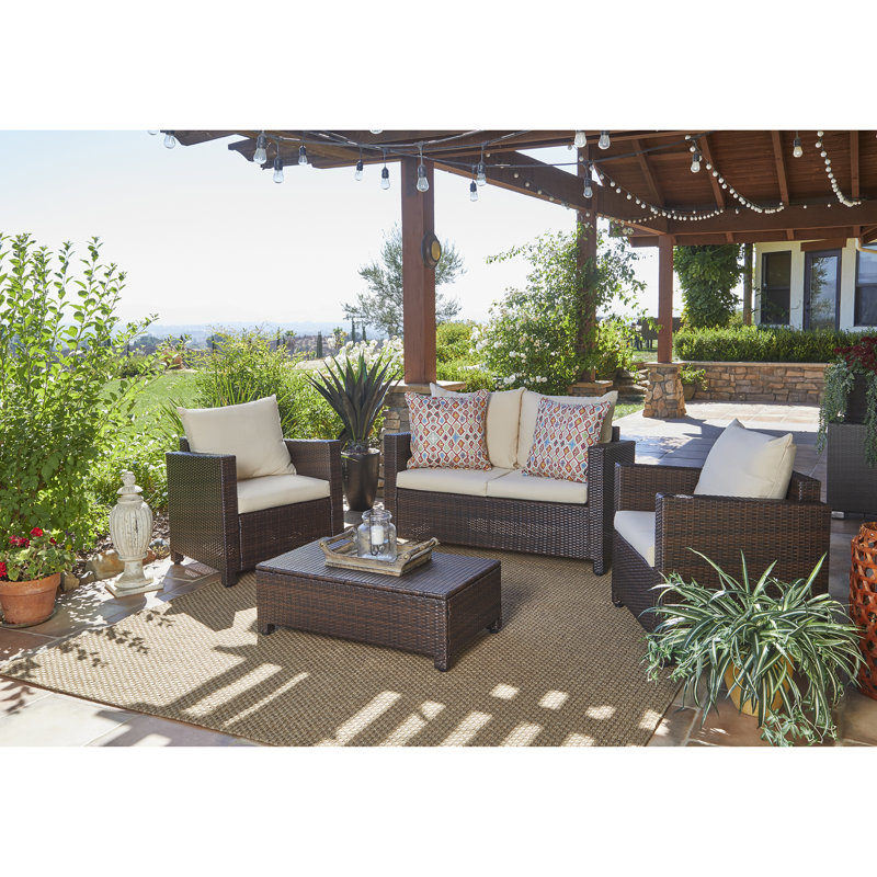 Belva 4 Piece Rattan Sofa Set with Cushions