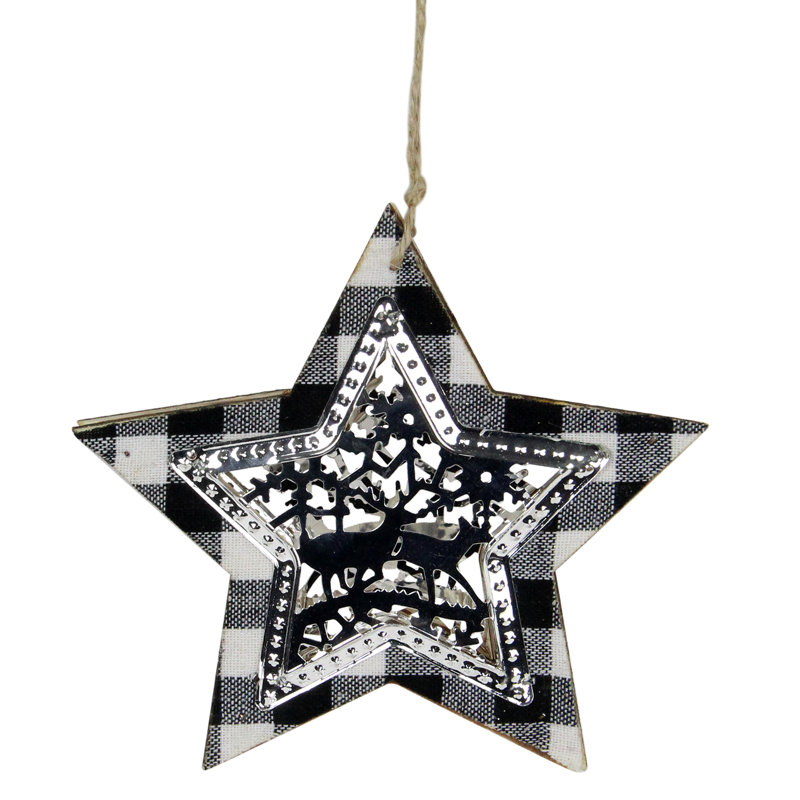The Holiday Aisle 5 Black And White Buffalo Plaid Star Shaped And