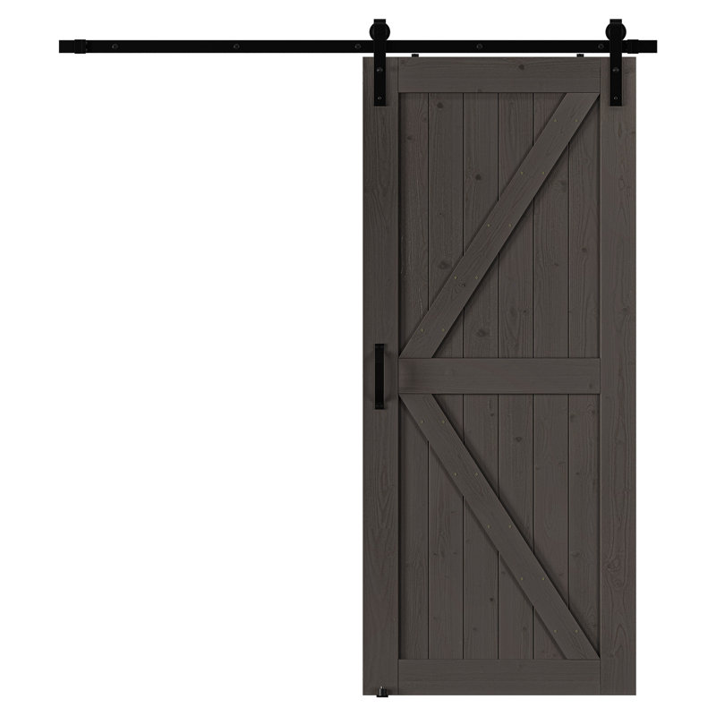 84" Paneled Solid Wood Finished Barn Door with Installation Hardware Kits Size: 48" x 84", Color: Gray