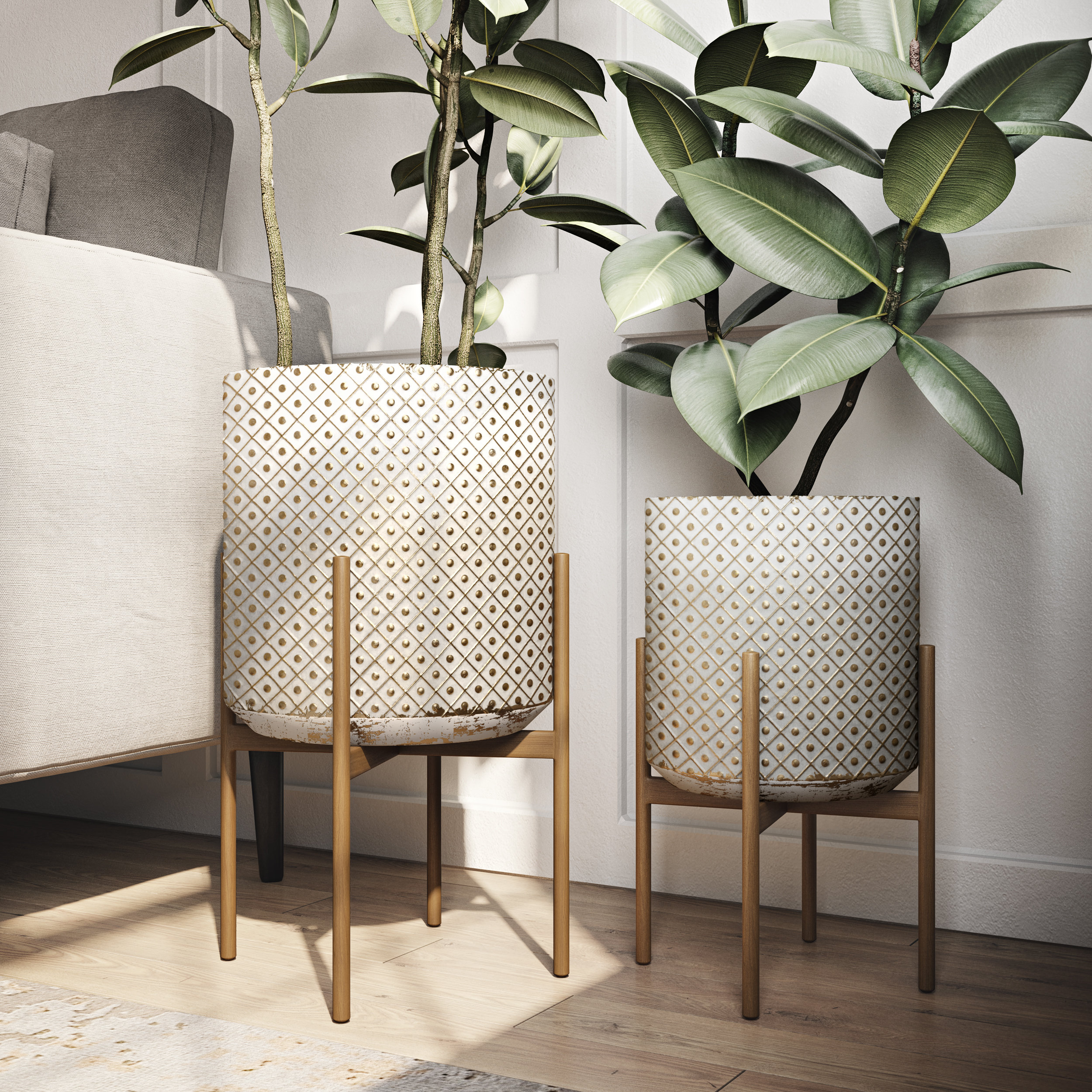 Mercury Row Adelbert 2 Piece Metal Pot Planter Set Reviews Wayfair