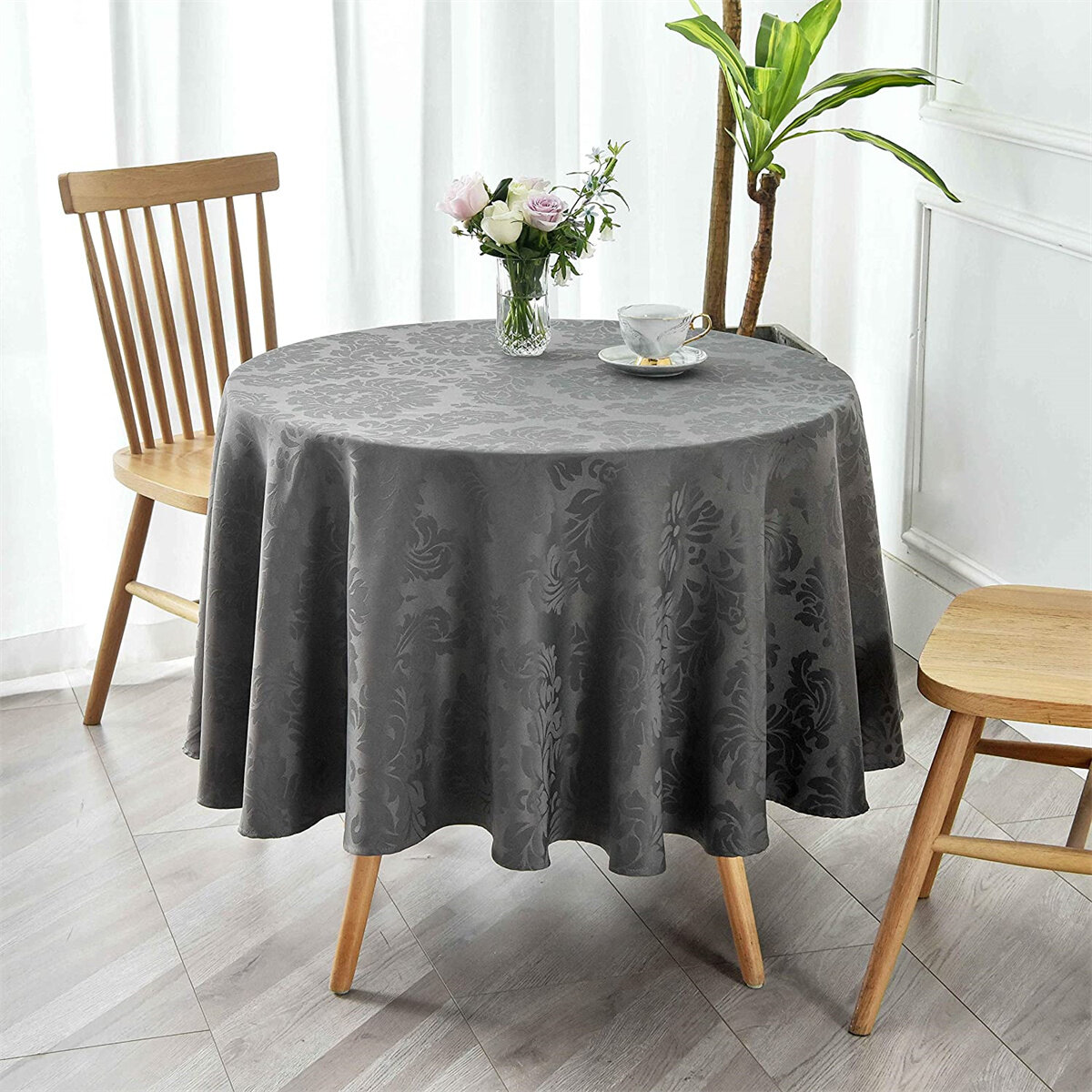 White 90" Round Damask Table Cloth With Swirl Pattern Banquet Parties Kitchen 